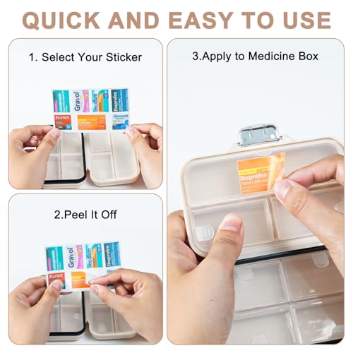 Travel Pill Organizer Box with Medicine Labels (S+L / Pearly White)