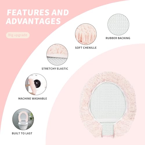 Microfiber Elongated Toilet Seat Cover 19.5"x 15" Machine Washable (Light Pink / Elongated)