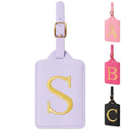 Personalized Initial Luggage Tags for Suitcase (Purple Leather,glod Letter / S)