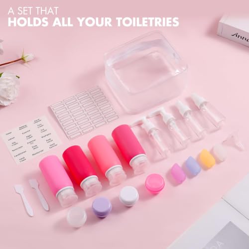 21 Pack Travel Bottles for Toiletries (Pink)