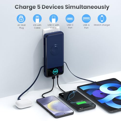 Portable Charger for iPhone with Built (Dark Blue)