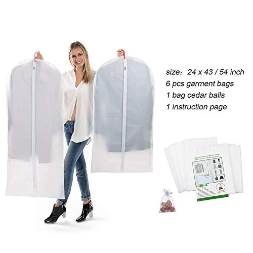 Garment Bags for Hanging Clothes (24" x 43"/54" 6 Pack / Translucent)