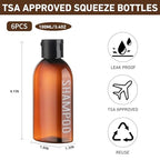 Travel Bottles for Toiletries 6 PCS 3.4oz Plastic Bottles Brown (Brown)