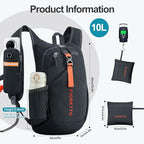 10L Hiking Backpack for Men Women Lightweight Foldable Small Daypack for Travel Camping Outdoor (Black / 10l)