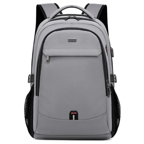 17 Inch Travel Laptop Backpack Water Resistant College Backpack for Men Laptop Bag with USB Charging Port (Light Grey / 17 Inch)