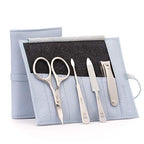 4pc Manicure Grooming Set (4-Pc: Clipper, Combo Scissor, Sapphire File / Light Blue Leather Roll)