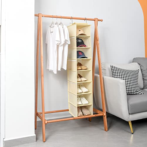 Hanging Shoe Organizer for Closet with Side Mesh Pockets (Beige(1 Pack))