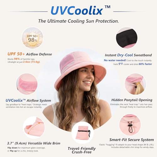 UVCoolix UPF 50+ Wide Brim Ponytail Sun Hat (Large-X-Large / Misty Periwinkle)
