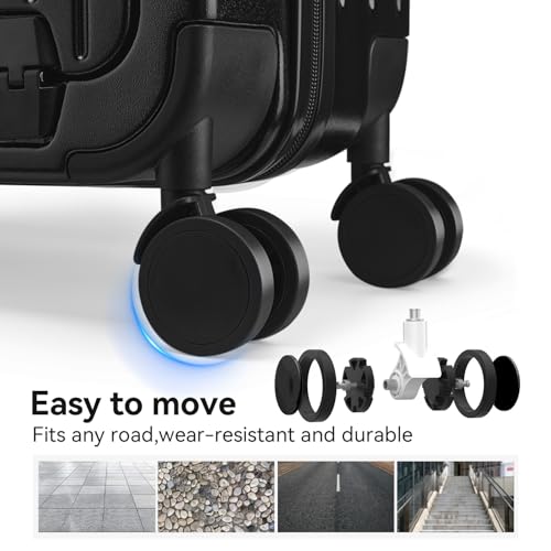 SOKOK Front Pocket Luggage Wide Handle with Spinner Wheels 24 Inch (Black)