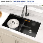 33"x19" Matte Black Undermount Double Bowl Workstation Kitchen Sink (Matte Black / 33" (50/50))