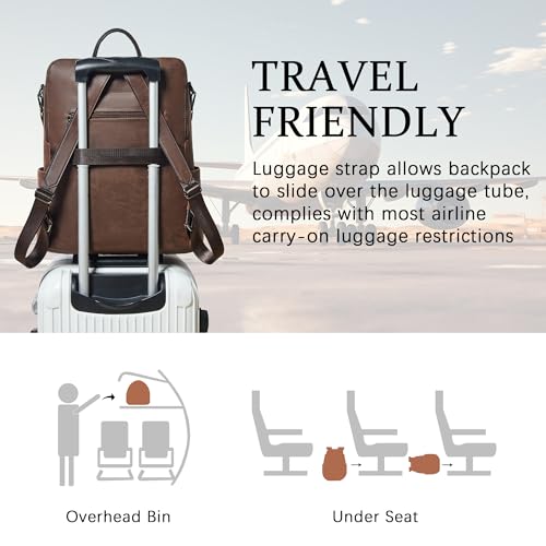 Vegan Leather Laptop Backpack for Women 15.6 inch Work Backpack Fashion Travel Backpack Purse for Business College (Crazy Horse Brown01)