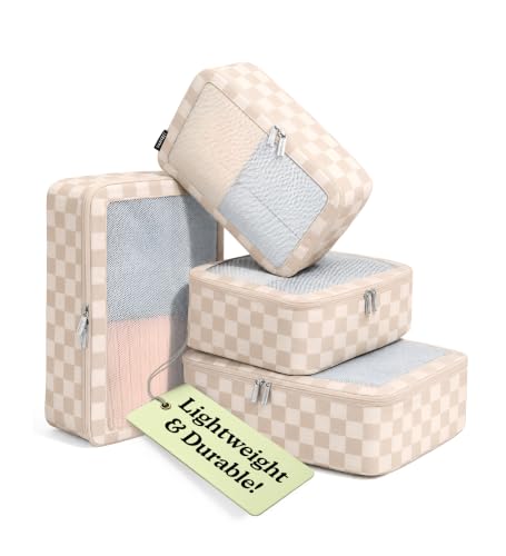 TSA Friendly Packing Cubes for Carry On (2. Neutral Checker / 4 Pack (Standard))