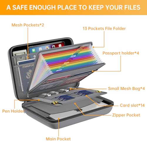 Fireproof File Organizer with Lock (15.5" x 11.5" x 3"(colorful) / Gray)
