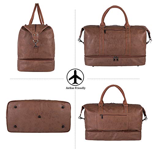 Leather Travel Bag with Shoe Pouch (Color / Brown)