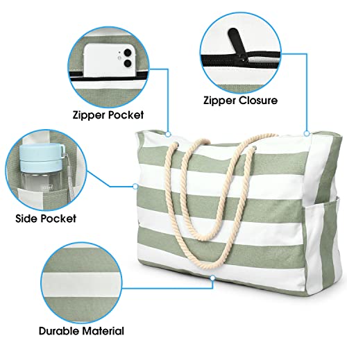 Beach Bags for Women Large Waterproof Beach Tote Bag Zipper Beach Bags Waterproof Sandproof Swim Pool Bag Large Tote (Light Green)