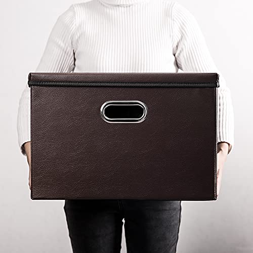 Large Foldable Storage Bins with Lids [3 (Brown / Large(3-Pack))
