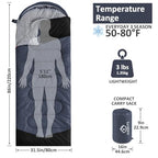 Camping Sleeping Bag (50-80°F Everyday 3 Season - Grey)