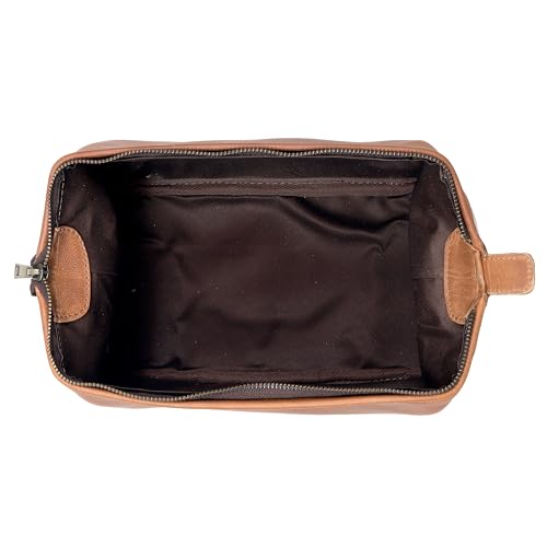 Leather Toiletry Bag for Men Best Gift Premium Genuine Leather Dopp Kit Shaving Kit Organizer Travel Kit Pouch Bag for Men Large Size (Tan)