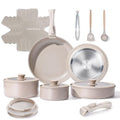 Ceramic Nonstick Pots and Pans Set 19 Piece with Detachable Handle (Mocca Taupe)