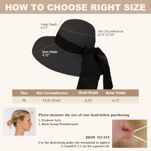 Women's Beach Straw Hat (Medium / Black)
