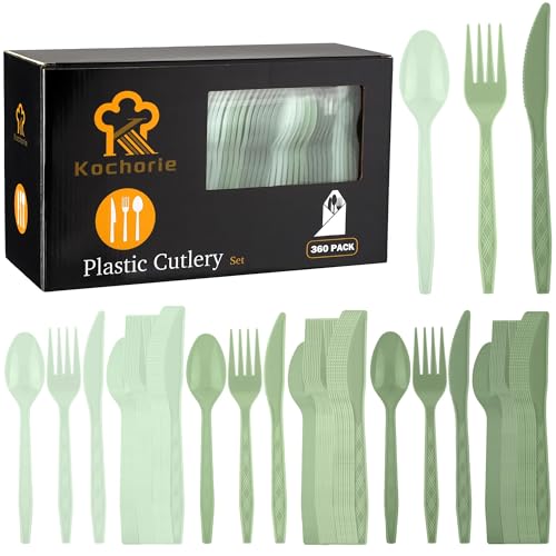360 Pieces Gradient Sage Green Plastic Cutlery Set (Gradient Sage Green)