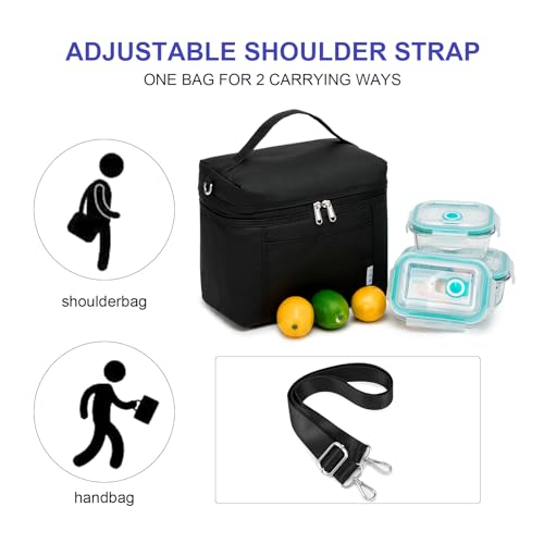 NOL Insulated Lunch Bags for Women Cooler Bag Lightweight Nylon Waterproof Lunch Box For Work (New black / Medium (8 Liters))