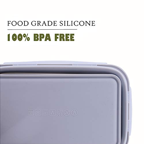 4 Pack Collapsible Silicone Food Containers Storage Lunch Bento Box with Lid BPA Free for Camping (Grey / 350 ml + 500 ml + 800 ml + 1200 ml)