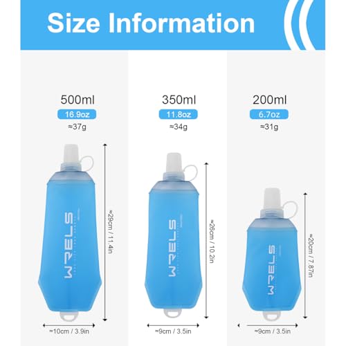 200ml/350ml/500ml Collapsible Soft Flask,BPA Free Folding Soft Water Bottle with Hanging Ring,Lightweight TPU Hydration Flask for Running Marathon Cycling Hiking(500ml-2 Packs) (Blue-500ml*2)