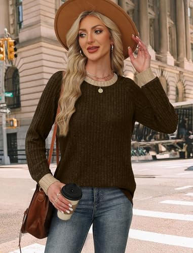 Chocolate Brown Fall Clothes Plus Size Fall Fashion Must Haves Womens Tops Long Sleeve Shirts for Women Oversized Sweaters School Outfits Tops for Teachers Winter Clothing for Women (XX-Large / 05-brown)