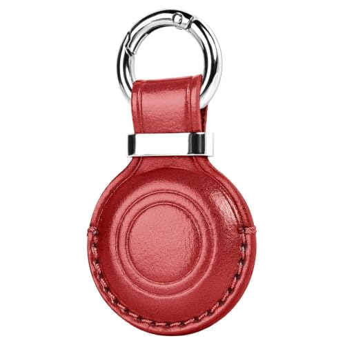 1 Pack Genuine Leather Handcrafted for Airtag Holder Keychain (B5-Red)