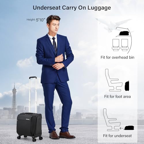 16 Inch Underseat Carry On Luggage with Wheels Small Suitcase Softside Luggage Bags for Travel Lightweight Suitcases with Wheels Travel Luggage Personal Item for Men and Women (Dark Gray / 16 Inch)