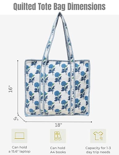 100% Cotton Quilted Tote Bag For Women (Snow White Atlantic Gull Floral Print)