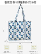 100% Cotton Quilted Tote Bag For Women (Snow White Atlantic Gull Floral Print)