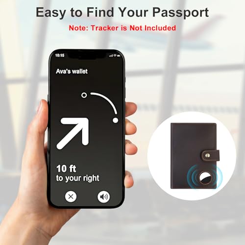 Crazy Horse Leather Slim Passport Holder with RFID &Tracker Slot (Dark Brown)