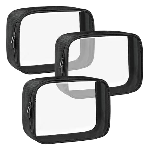 TSA Approved Toiletry Bag Clear Quart Size Travel Bags Makeup Bag (Black / 3 Pack)