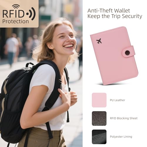 Passport Holder RFID Blocking Travel Wallet (Pink)