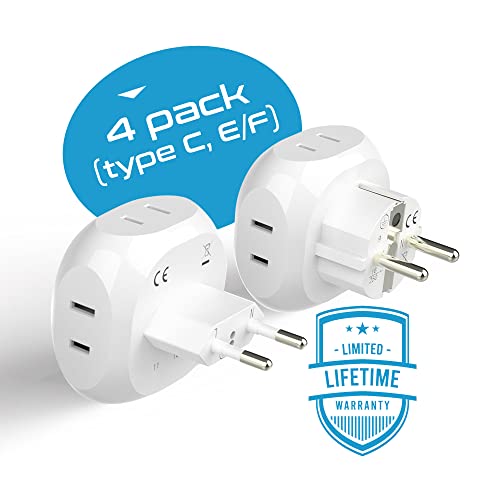 Europe Travel Adapter Plug Set Schuko (4 Pack / Type C , E/F - European 2 pack set)