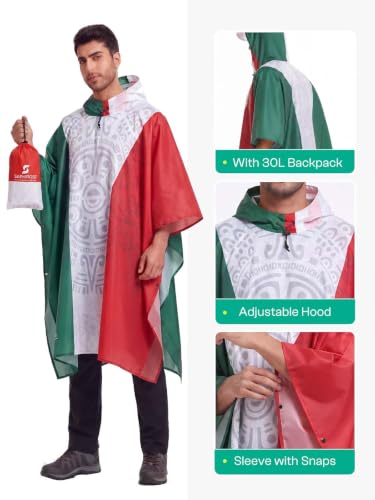 Adult Rain Poncho Waterproof Hooded Raincoat Lightweight Packable (One Size / Mexican Flag 1 Pack)