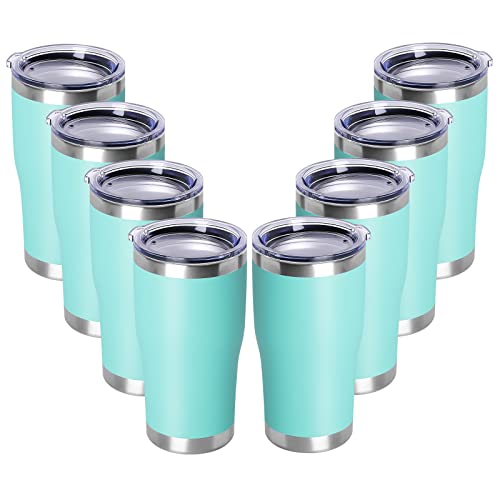 20oz Tumbler with Lid Stainless Steel Tumblers Bulk (Light Blue / 8 count)