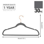 Gray Velvet Hangers 30 Pack Non Slip Heavy Duty Rose Gold Hooks (Gray/Rose Gold / 30-Pack)