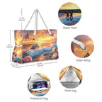 Large Beach Bags Totes Canvas Tote Shoulder Bag Soft Wave Water Resistant Bags for Gym Travel Daily Ocean (Sunset Turtle)