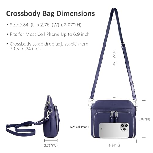 Genuine Leather Crossbody Bags for Women Travel Wallet Purse Navy (Navy Blue)