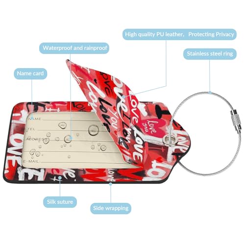 Luggage Tags for Suitcases Cute PU Leather Luggage Tags Travel Name Tags Baggage Tags for Cruise Ships Airport Travel Essentials 2 Pack (Love)