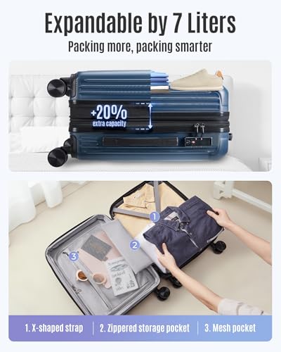 20 Inch Carry On Luggage 22x14x9 Airline Approved (Royal Blue / Carry-On - 20")