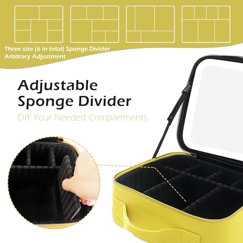 Travel Makeup Bag Cosmetic Bag Makeup Organizer Bag with Lighted Mirror (Yellow / Small)