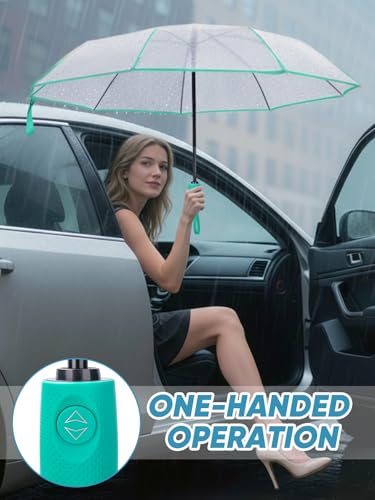Windproof Travel Umbrellas for Rain and Sun (Clear-Mint / 1 PK)