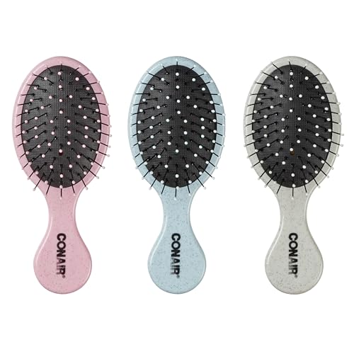 Detangling Mini Hair Brush Set (Pink, Blue, Silver / 3 Count Travel Size)