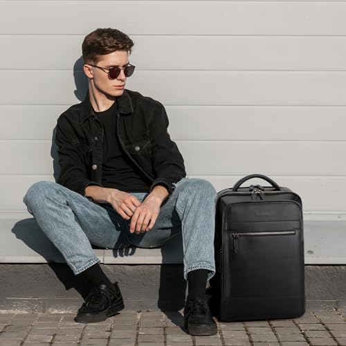 Leather Laptop Backpack (Black)