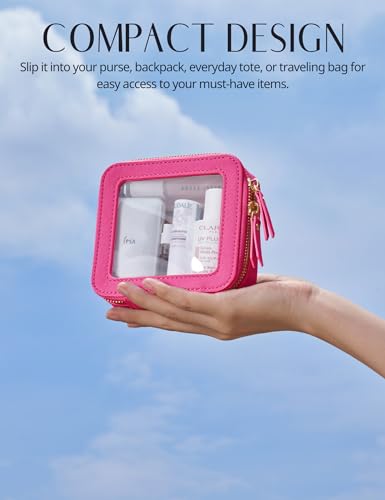 Clear Makeup Case Toiletry Bag Travel Medium Clear Cosmetic Bag with Zipper (Hot Pink / Mini & Medium)