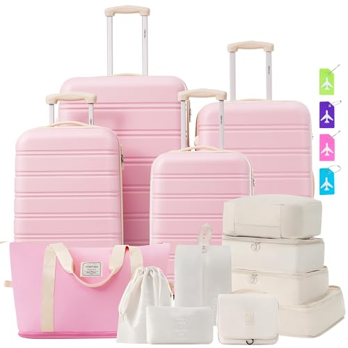Luggage set 13 Piece 16 20 24 28 IN Hardside Suitcase with Bags (Luggage Set With Bags / Light Pink(13 piece))